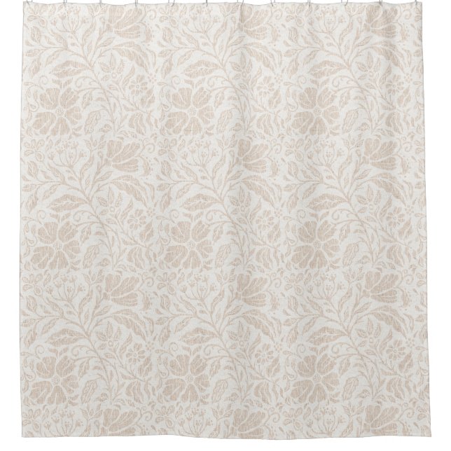 Block print floral neutral beige on white (Front)