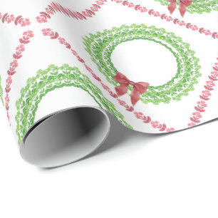 Block Print Flower Wreath Wrapping Paper
