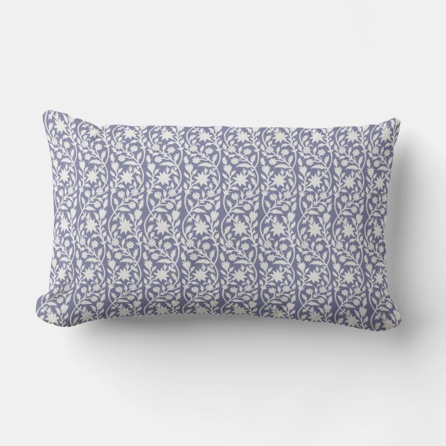 Block print inspired blue floral  lumbar pillow (Front)