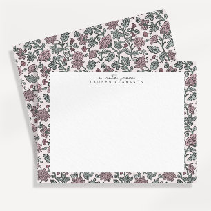Block Print Inspired Dusty Rose Floral Note Card