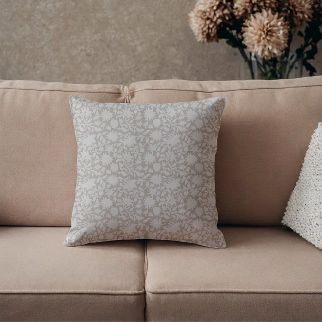 Block print inspired light tan neutral  throw pillow (Creator Uploaded)