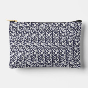Block print inspired navy floral accessory pouch