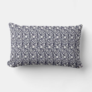 Block print inspired navy floral lumbar pillow