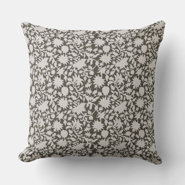 Block print Olive green  Throw Pillow (Front)