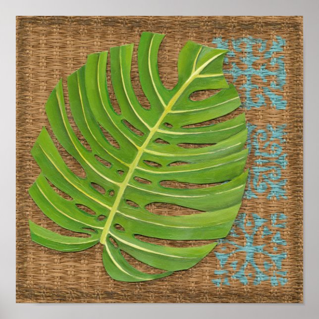 Block Print Palm on Wicker Background (Front)