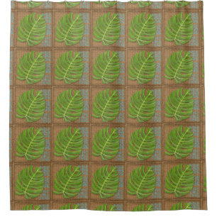 Block Print Palm on Wicker Background