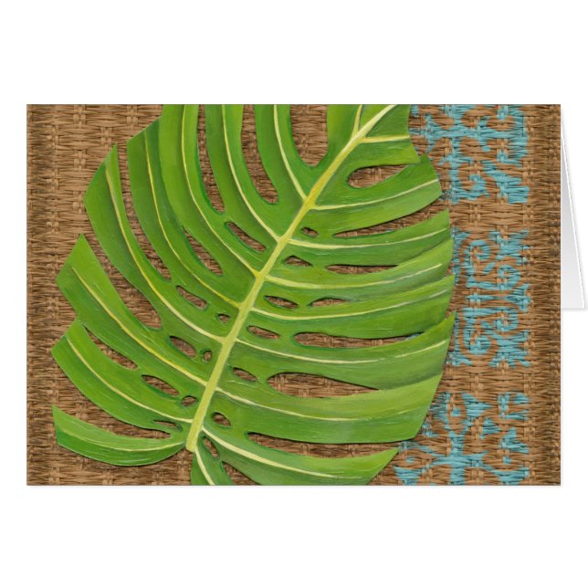 Block Print Palm on Wicker Background (Front Horizontal)