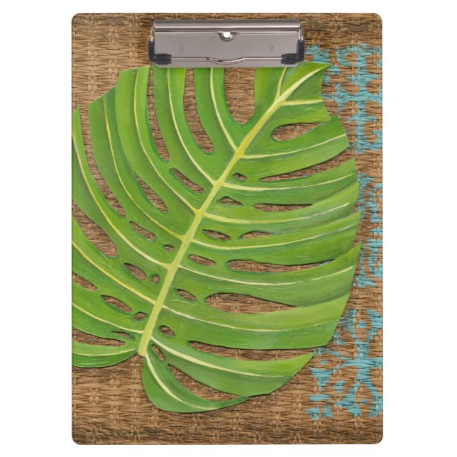 Block Print Palm on Wicker Background Clipboard (Front)