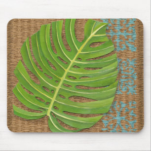 Block Print Palm on Wicker Background Mouse Pad