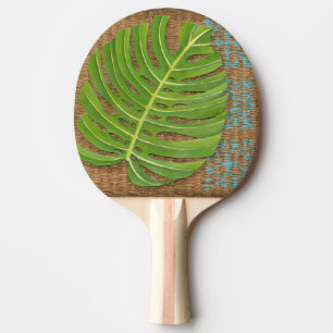 Block Print Palm on Wicker Background Ping Pong Paddle
