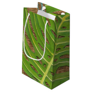 Block Print Palm on Wicker Background Small Gift Bag