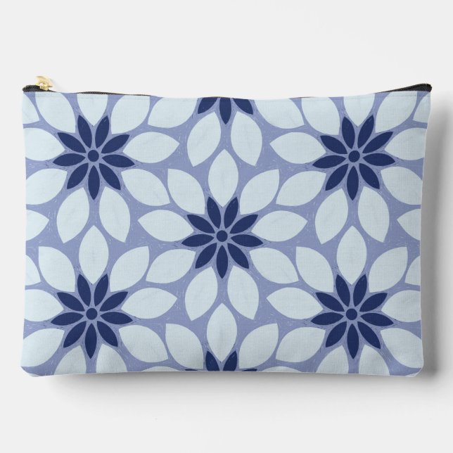 Block Print Tiled Flowers blue Accessory Pouch (Front)