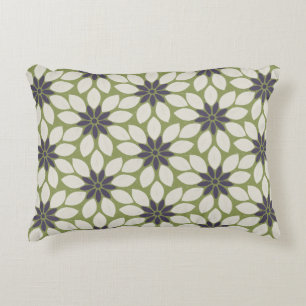 Block Print Tiled Flowers blue cream green Accent Pillow