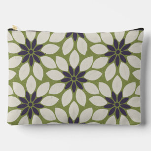 Block Print Tiled Flowers blue cream green Accessory Pouch