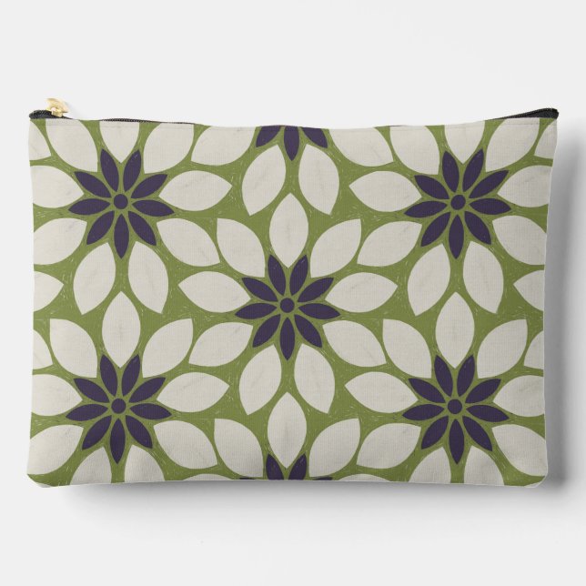 Block Print Tiled Flowers blue cream green Accessory Pouch (Front)