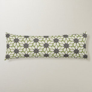 Block Print Tiled Flowers blue cream green Body Pillow