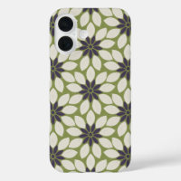 Block Print Tiled Flowers blue cream green