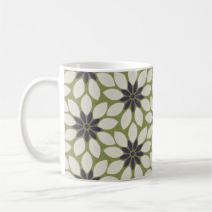 Block Print Tiled Flowers blue cream green Coffee Mug