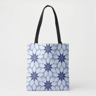 Block Print Tiled Flowers blue Tote Bag