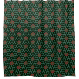 Block Print Tiled Flowers dark green red