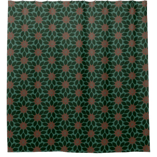 Block Print Tiled Flowers dark green red (Front)