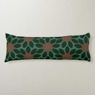 Block Print Tiled Flowers dark green red Body Pillow
