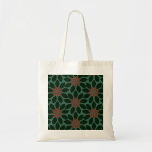 Block Print Tiled Flowers dark green red Tote Bag