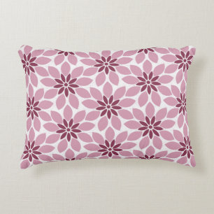 Block Print Tiled Flowers pink red Accent Pillow