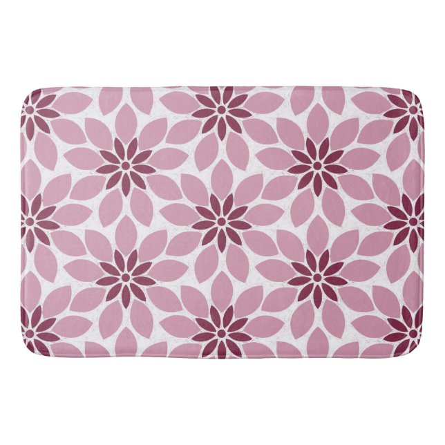 Block Print Tiled Flowers pink red Bath Mat (Front)