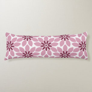 Block Print Tiled Flowers pink red Body Pillow