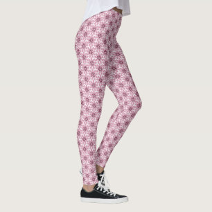 Block Print Tiled Flowers pink red Leggings