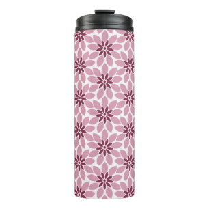 Block Print Tiled Flowers pink red Thermal Tumbler