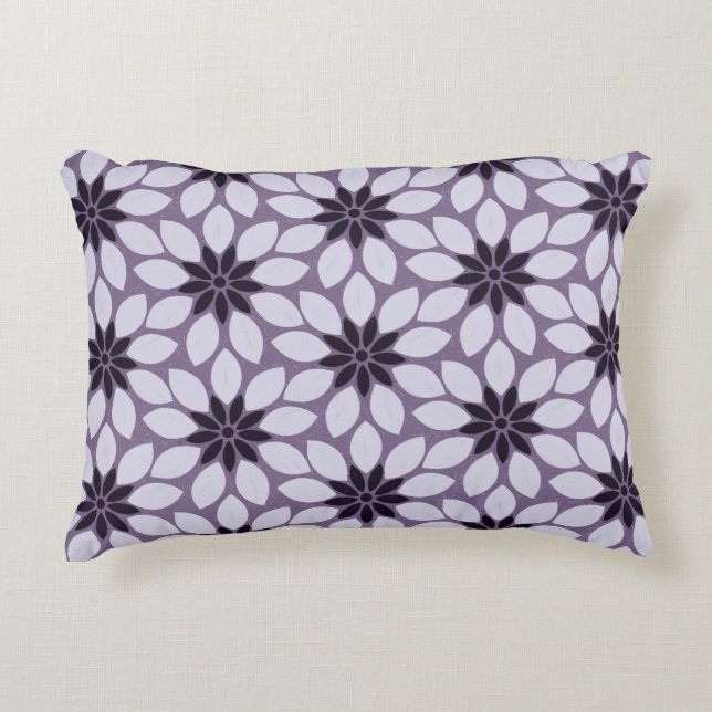 Block Print Tiled Flowers purple Accent Pillow (Front)