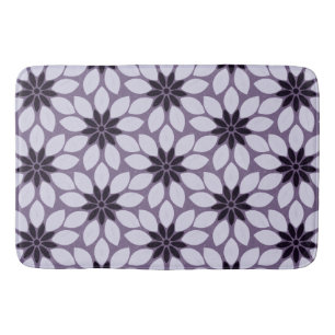 Block Print Tiled Flowers purple Bath Mat