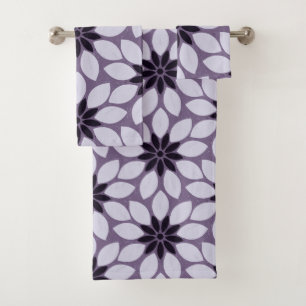 Block Print Tiled Flowers purple Bath Towel Set