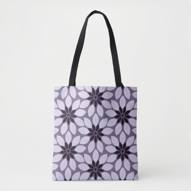 Block Print Tiled Flowers purple Tote Bag (Front)