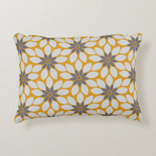 Block Print Tiled Flowers sunny yellow background Accent Pillow
