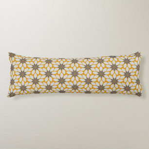 Block Print Tiled Flowers sunny yellow background Body Pillow