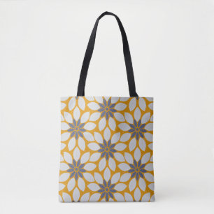 Block Print Tiled Flowers sunny yellow background Tote Bag
