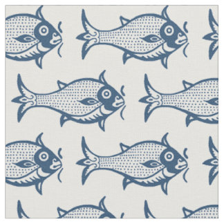 Block-Printed Medieval Fish Fabric
