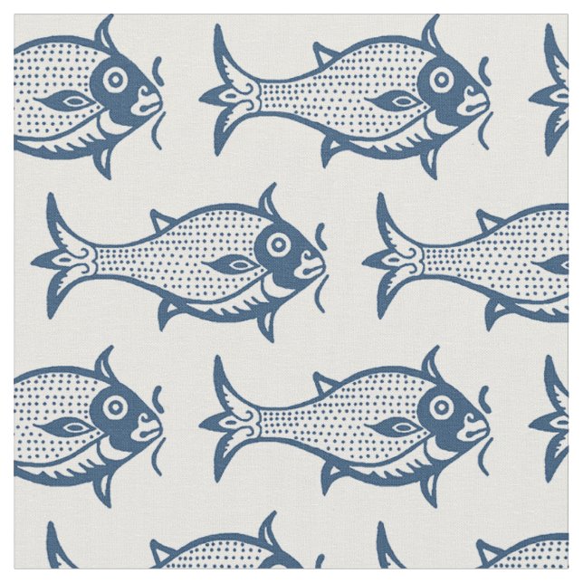 Block-Printed Medieval Fish Fabric (Close Up)