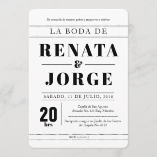 BLOCK Style Spanish Wedding Invitation