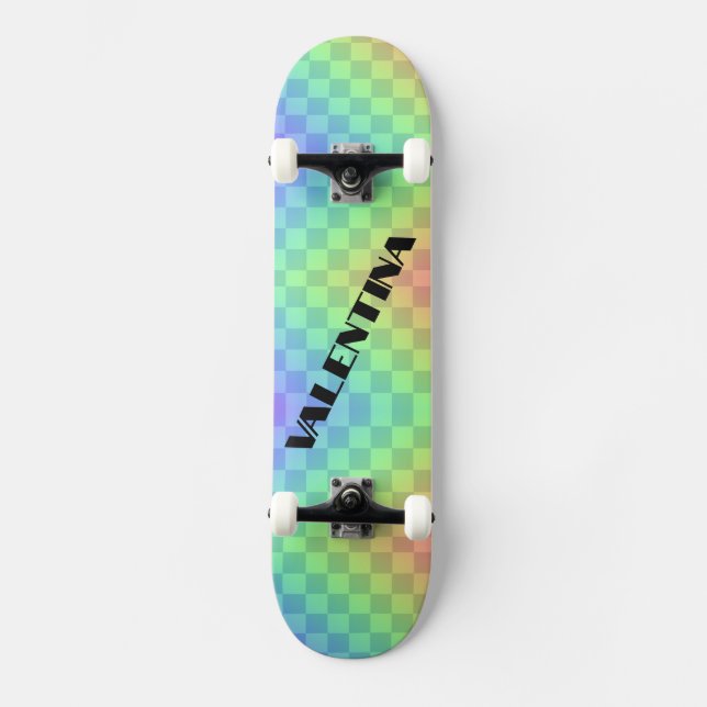 Block Typography Colourful Rainbow Custom Name Skateboard (Front)