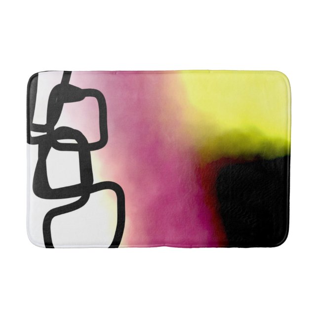Blockchain: Abstract Pink, Yellow, Black & White Bath Mat (Front)