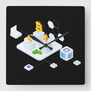 Blockchain Square Wall Clock