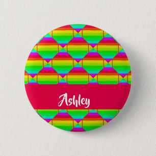 Blocked bright rainbow shapes 2 inch round button