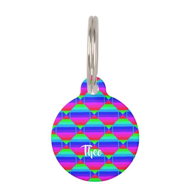 Blocked rainbow shapes pet tag (Front)