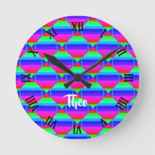 Blocked rainbow shapes round clock