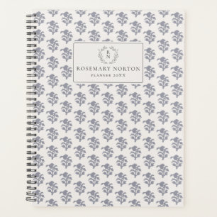 Blockprint inspired blue floral planner