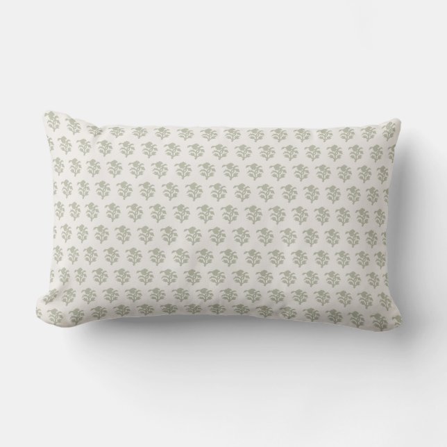 Blockprint inspired light green lumbar pillow (Front)